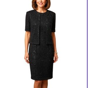 Laurence kazaar beaded silk holiday sheath dress cardigan bolero set medium